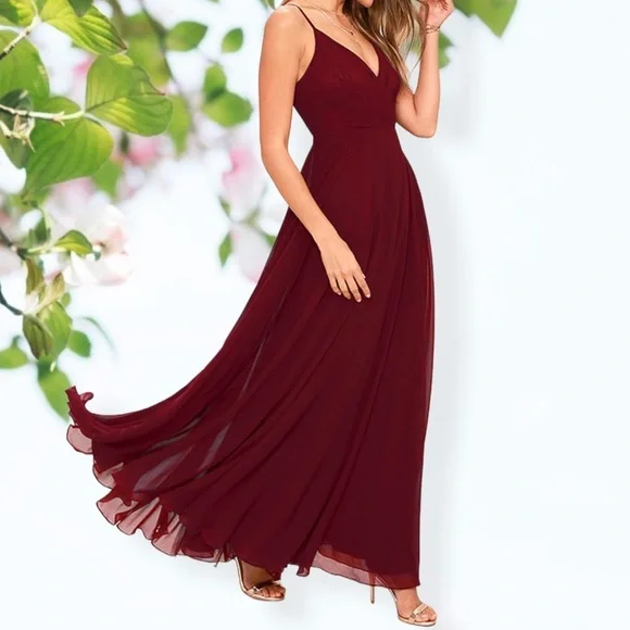 LULU'S Formal Wine Faux Wrap Dress - Picture 2 of 12